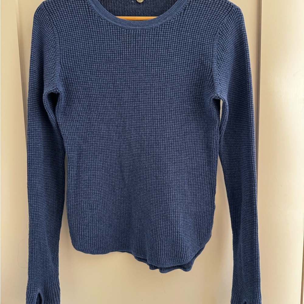 Margaret O'Leary Deep Blue Waffle Knit Long Sleeve Top